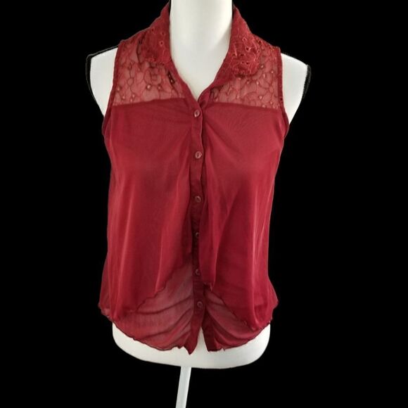 5/$25 Paper Tee sheer layered button up sleeveless blouse - Picture 1 of 6